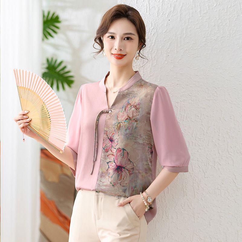 

Летняя рубашка для мам из шифона с семью рукавами, летняя рубашка для женщин среднего и пожилого возраста 4XL