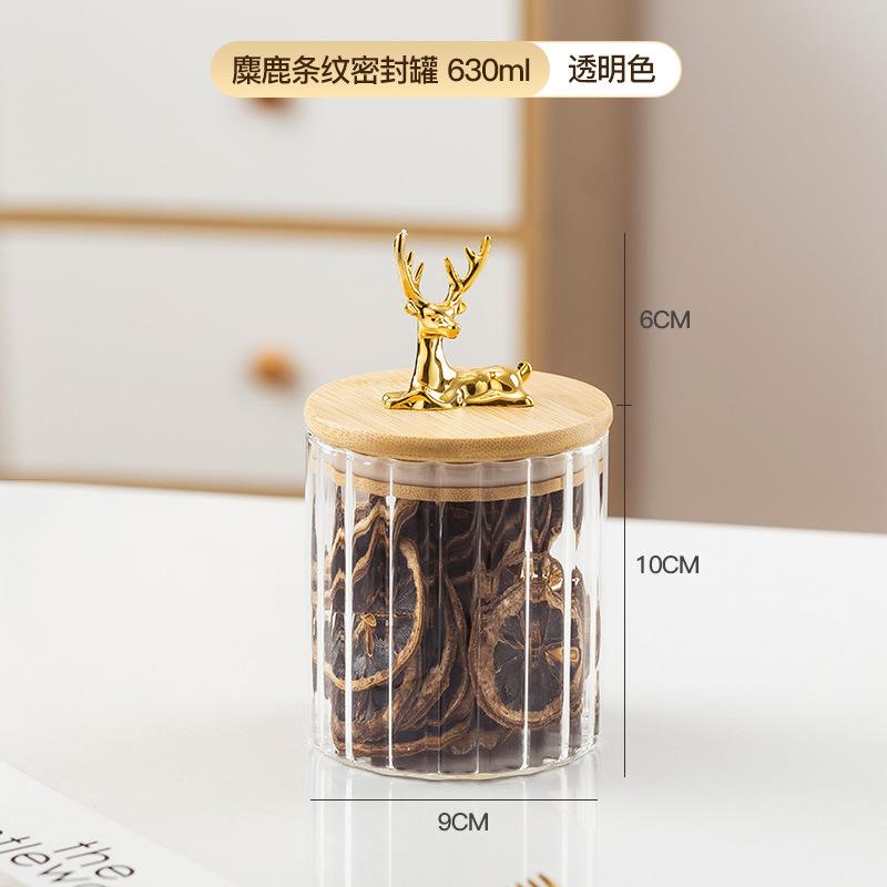 

Банка из прозрачного стекла Nordic, банка для хранения зерна из боросиликатного стекла, банка для хранения сухофруктов с бамбуковой крышкой в виде головы оленя