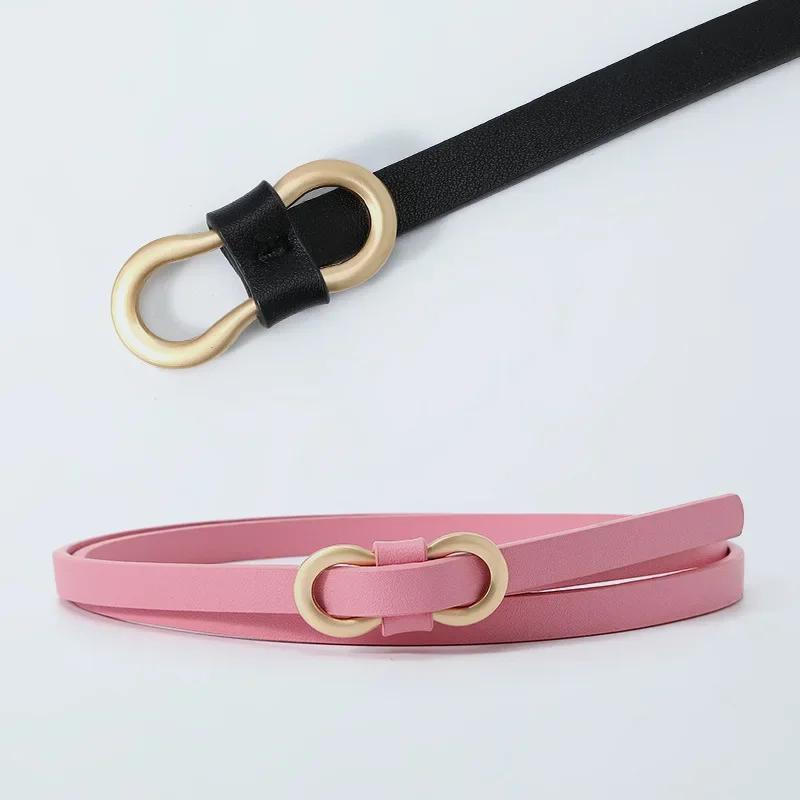 Multi-color Women Fashion Thin Belt Casual Decoration Dress Shirt 8-character Buckle Small Belts Solid Pu Leather Ladies Belts