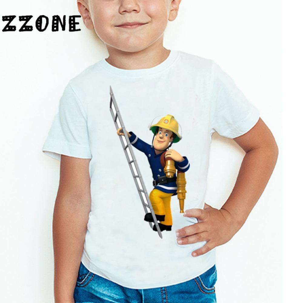 Children Cartoon Fireman Sam Printed Funny T shirt Kids Summer Tops Baby Girls Boys Great Casual T-shirt