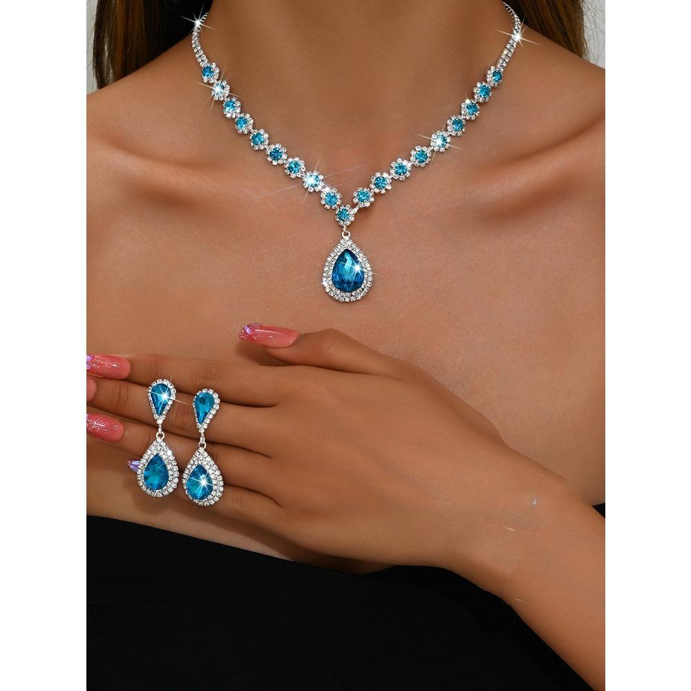 Claw Chain Inlaid Crystal Women's Versatile Jewelry Necklace Earrings Set