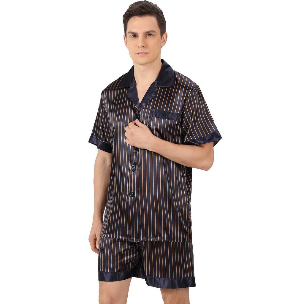 Men's Plus Size Summer Pajama Set: Loose European Fit, Lapel, Solid Color, Short Sleeve & Shorts