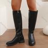 Fashion Round Toe Knight Boots 2025 Autumn Thick Heeled Long Knee High Boots for Women Soft Leather Side Zip Casual Botas Women's Shoes