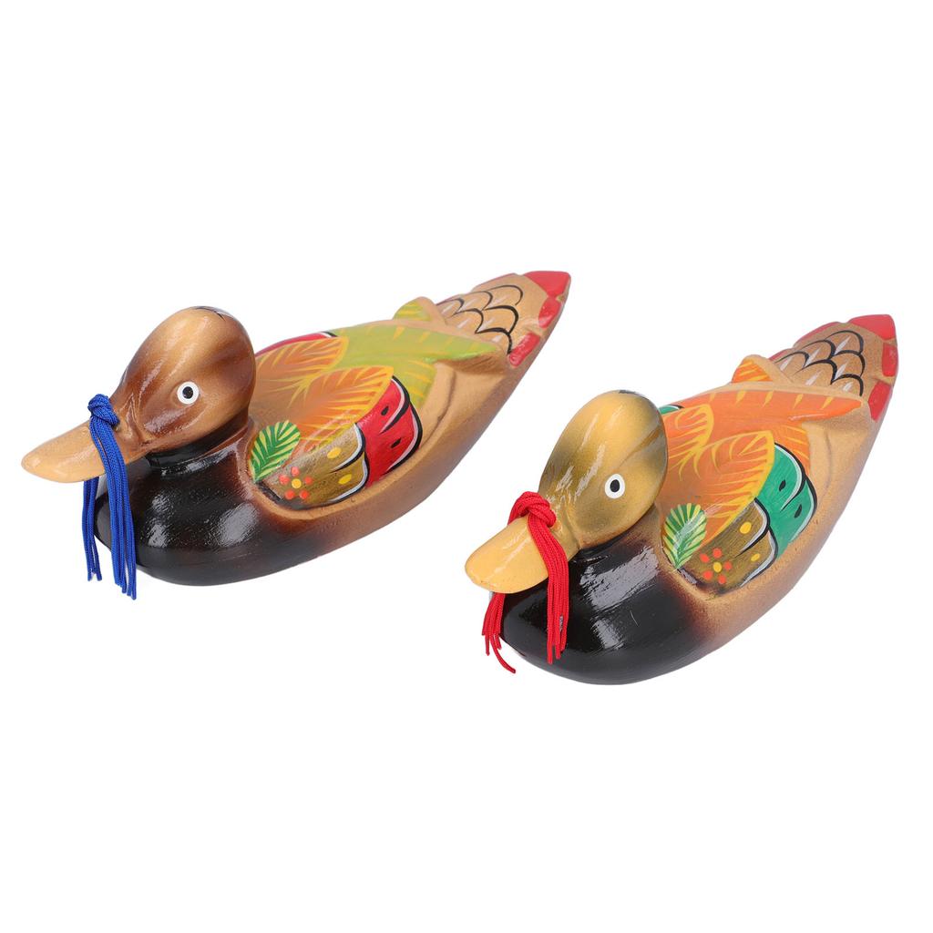 1 Pair Wooden Mandarin Ducks Figurine Colorful Love Birds Duck Statue Handmade Decorative Sculpture