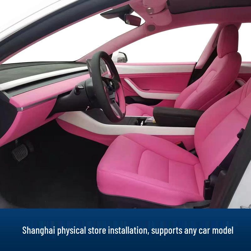 Pink Alcantara Interior Upgrade for Tesla: Personalized Multi-Color Design