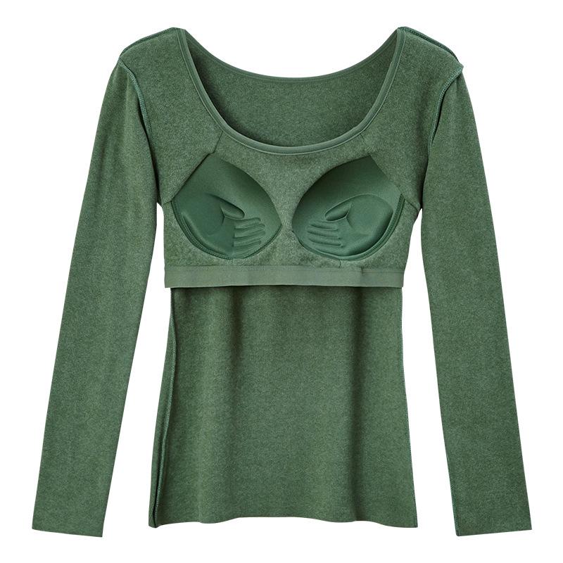 Dámské termoprádlo z německého sametu s hrudními vycpávkami: Slim Fit, S plusovým sametem, Silný top s dlouhým rukávem na podzim a zimu