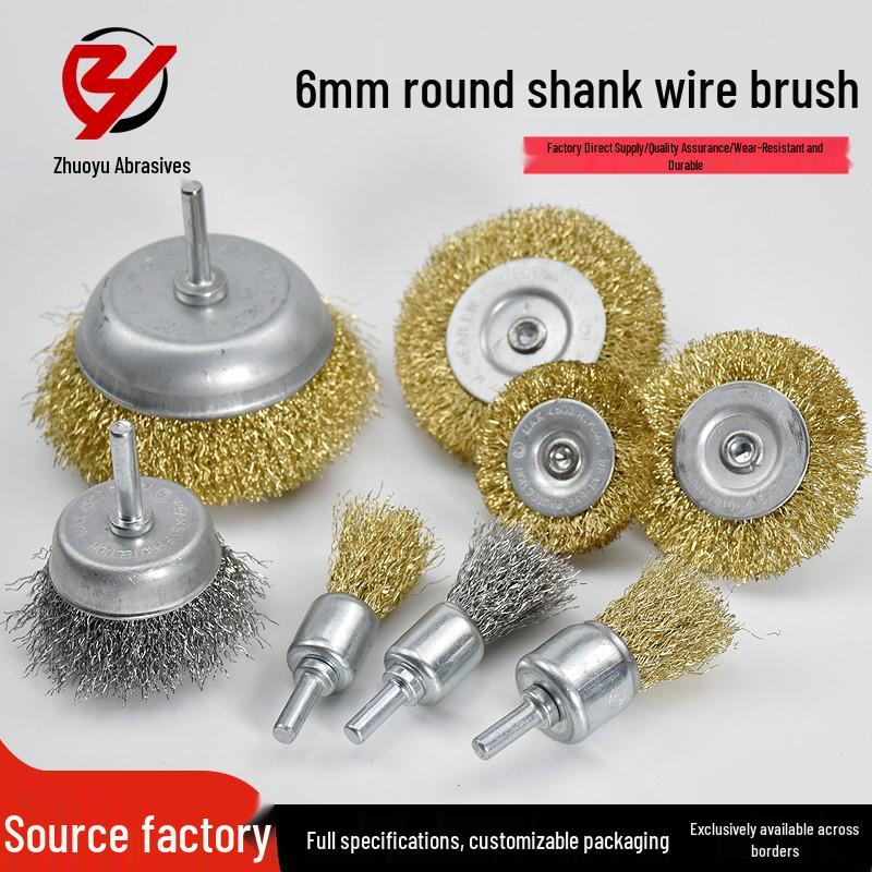 T-Shaped Electric Wire Brush with Handle for Rust Removal and Metal Cleaning - 6mm Handle