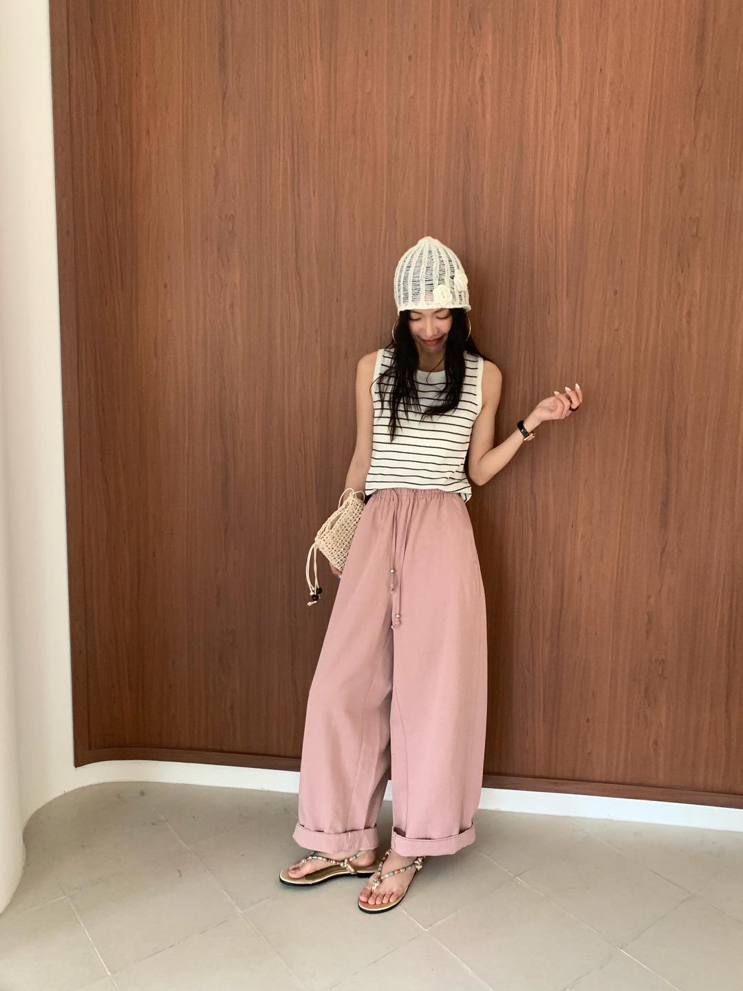 

Dopamine Color Women s Spring Wide-Leg Casual Pants - Girly, Solid, Versatile L (for 55-73 kg) розовый