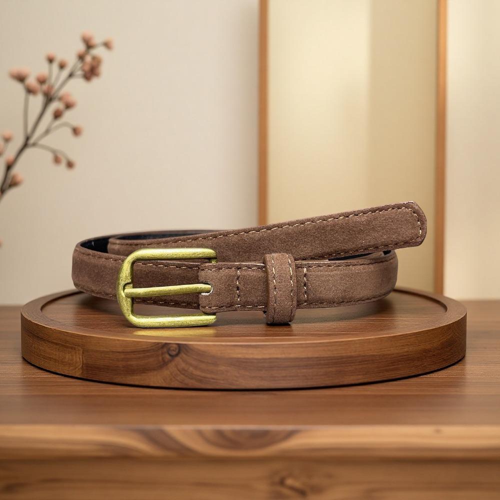 

Trendy Pin Buckle Suede Belt Luxury Design Versatile Women Waist Belt Thin Leather Waistband Coat Skirt Decoration кавовий