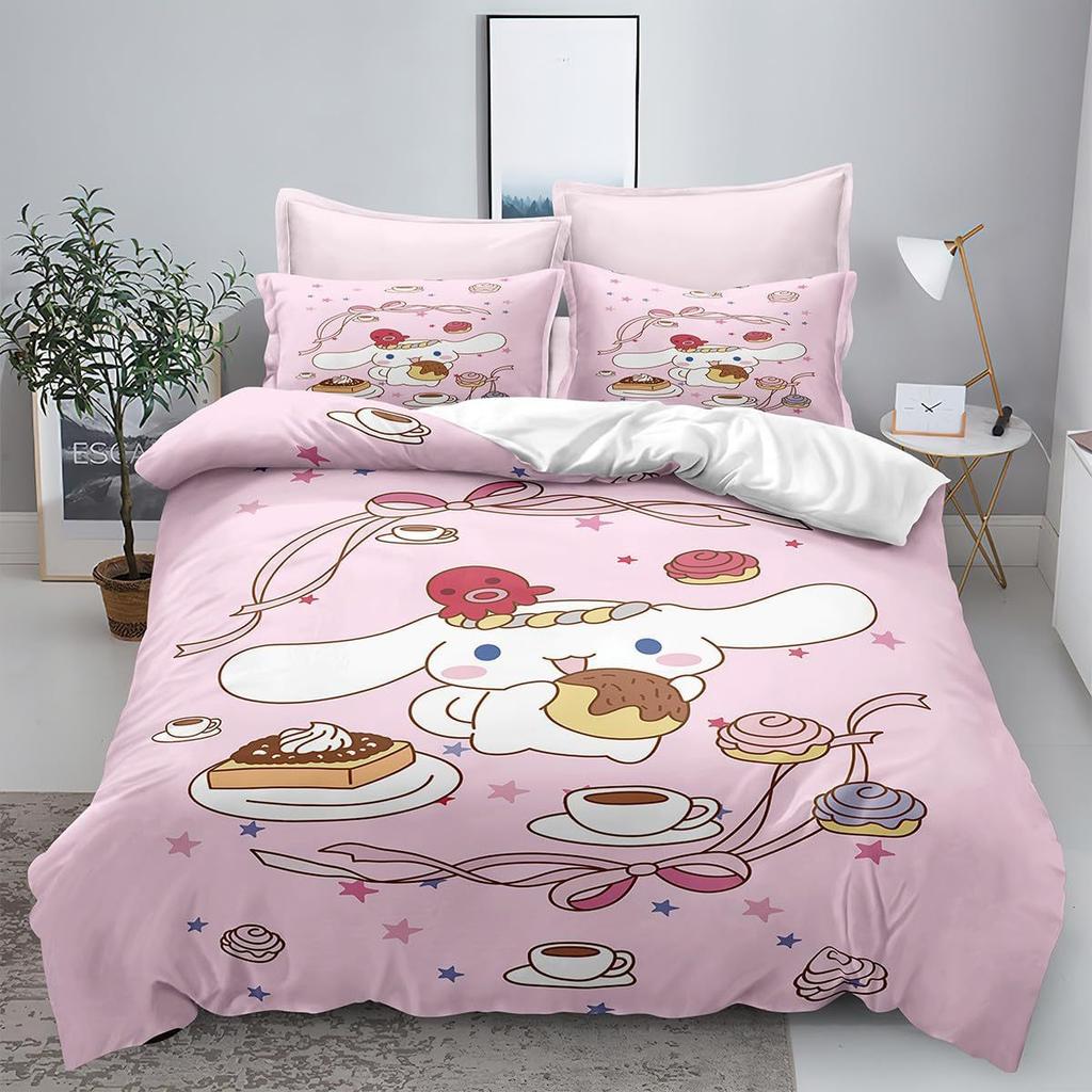 Sanrio Pom Pom Purin Cinnamoroll Bettwäschesets Bettdecke Steppdecke Bettbezug Bettbezug Kissenbezug 2-3-teilige Sets Kinder Erwachsenengröße