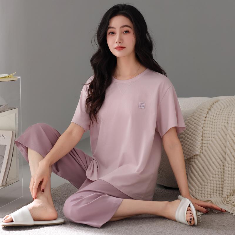 Pajamas with chest pads, women's summer modal short-sleeved cropped pants, summer thin cool cotton and silk loungewear set
