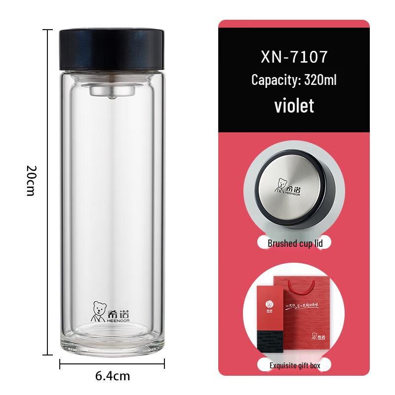 Heenoor Double Wall Glass Tea Cup with Infuser, 320ml