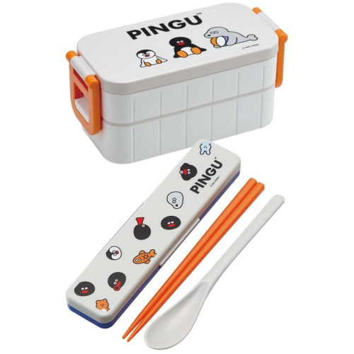 Skater Chopsticks and Spoon Combo Set, 18cm, Antibacterial, Bento Box, Adult Size, Silent Silicone Cushion, Made In Japan, Pingu CCS3SAAG-A