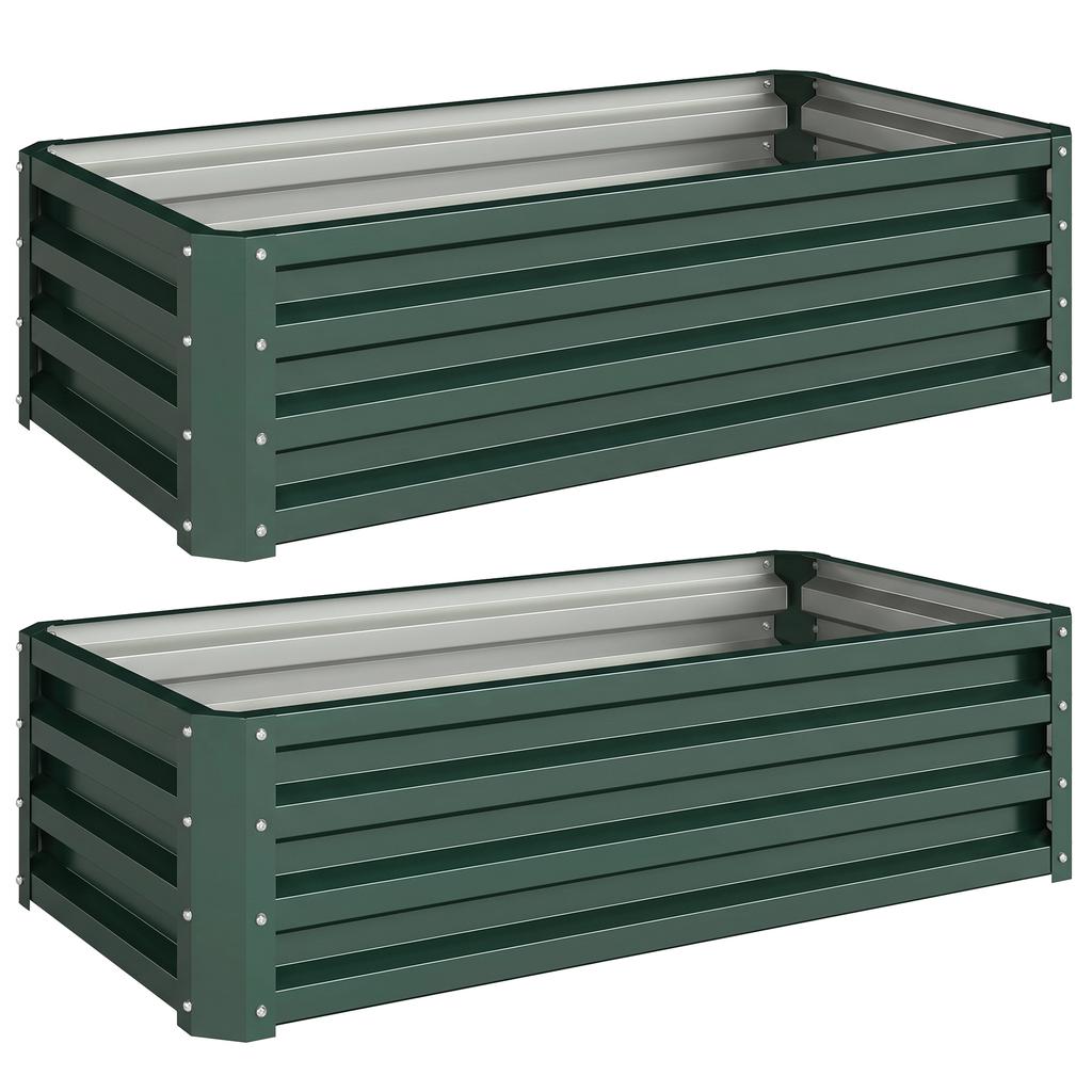 Set of Two 110 x 50 cm Steel Planter Boxes - Green