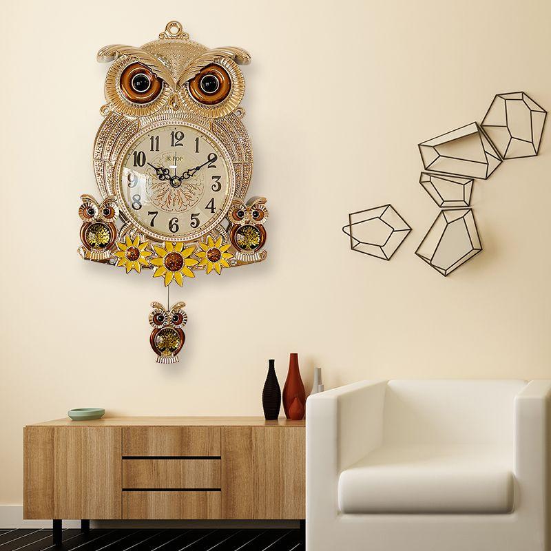 Owl Wall Clocks Pendulum Stylish Home Decor Clock Mechanism Silent Living Room Luxury Decorated Wall Watch Interior Ornaments