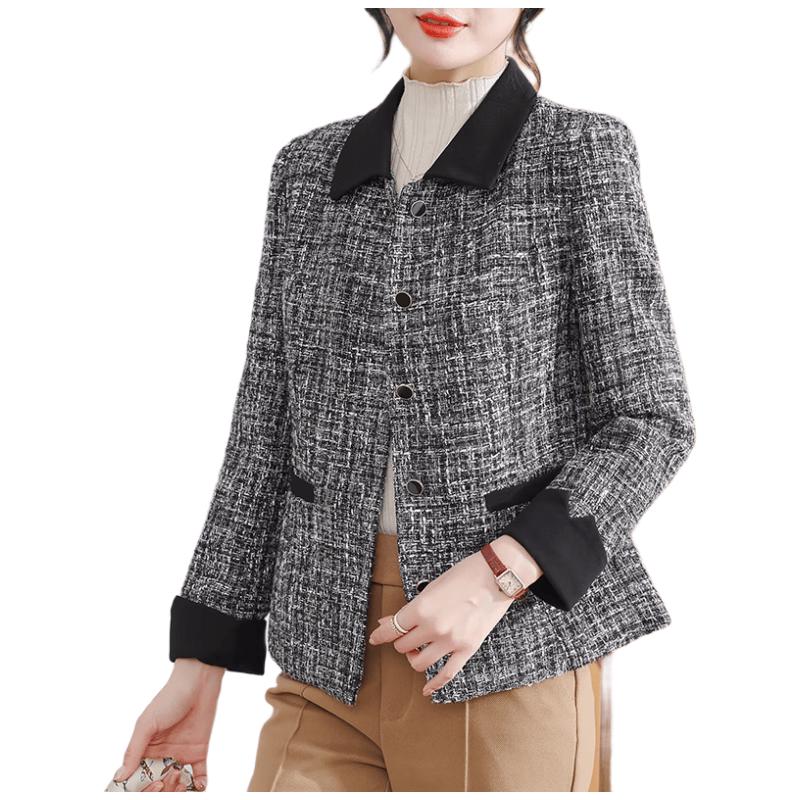 Women s Elegant Plaid Spring Short Coat 5XL