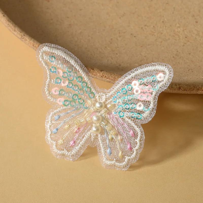 10/20pc Pearl Butterfly Lace Embroidered Wedding Clothes Jewelry Accessories Appliques For Sewing Supplies DIY Hair Clip