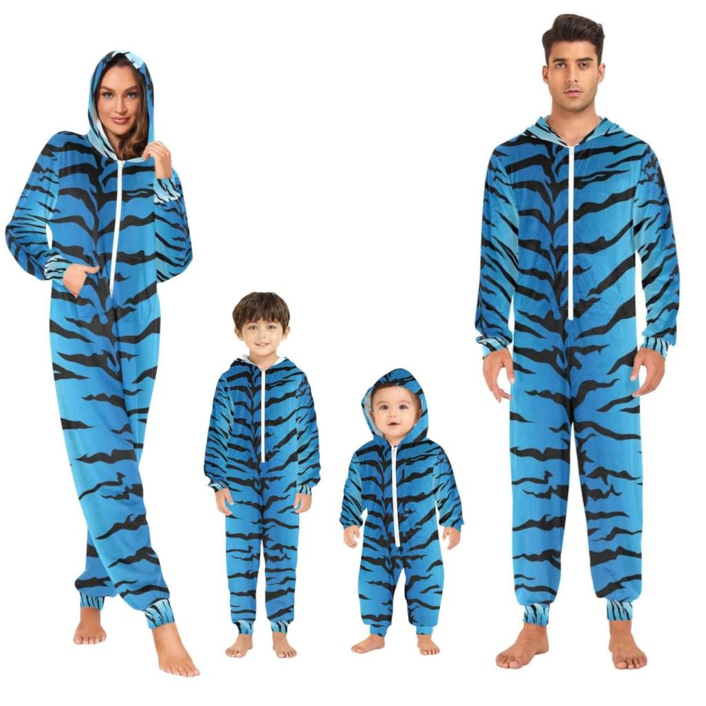 Matching Family Outfits - Striped Print Family Matching Hooded Zip-Up Onesie Loungewear