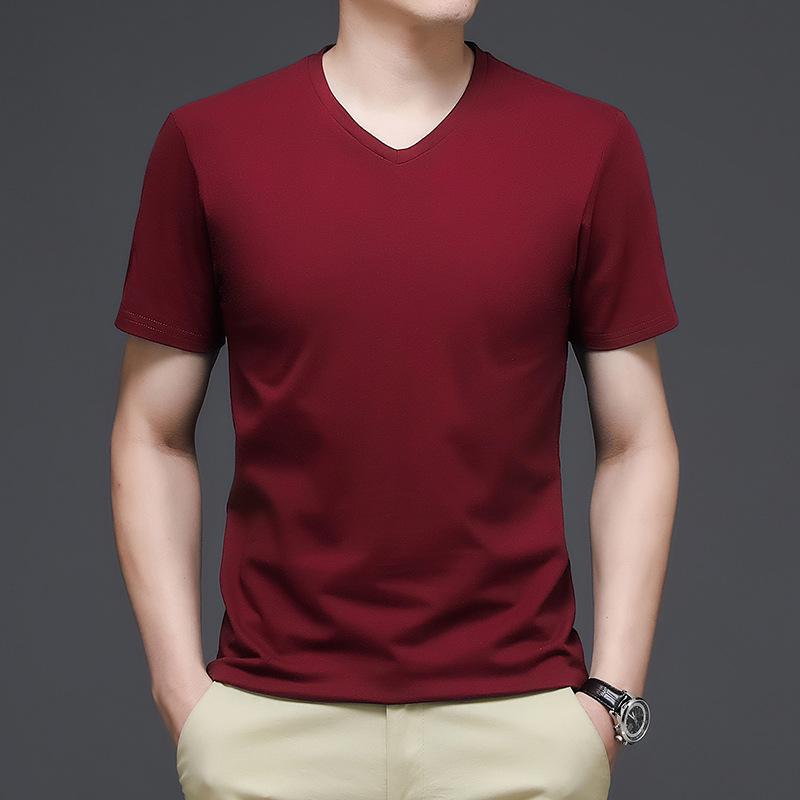 Weißes Kurzarm-T-Shirt aus Baumwolle mit V-Ausschnitt für Herren – Trendy Loose Fit für den Sommer