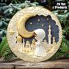 Flat Metal Wall Art 8x8 Inches Round Aluminum Eid Al Fitr Girl Mosque Crescent Moon Home Office Cafe Decor