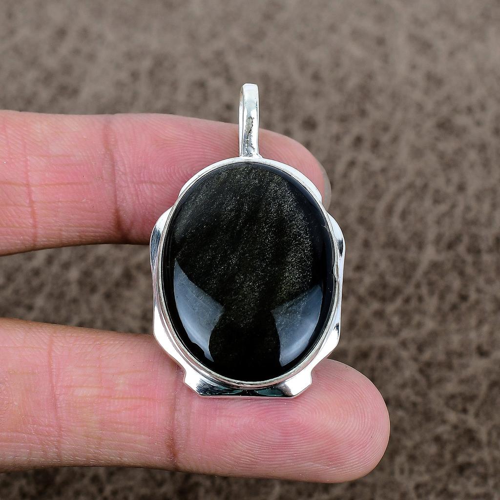 Silversheen Obsidian Gemstone 925 Sterling Silver Jewelry Pendant 1.85" KKG-355