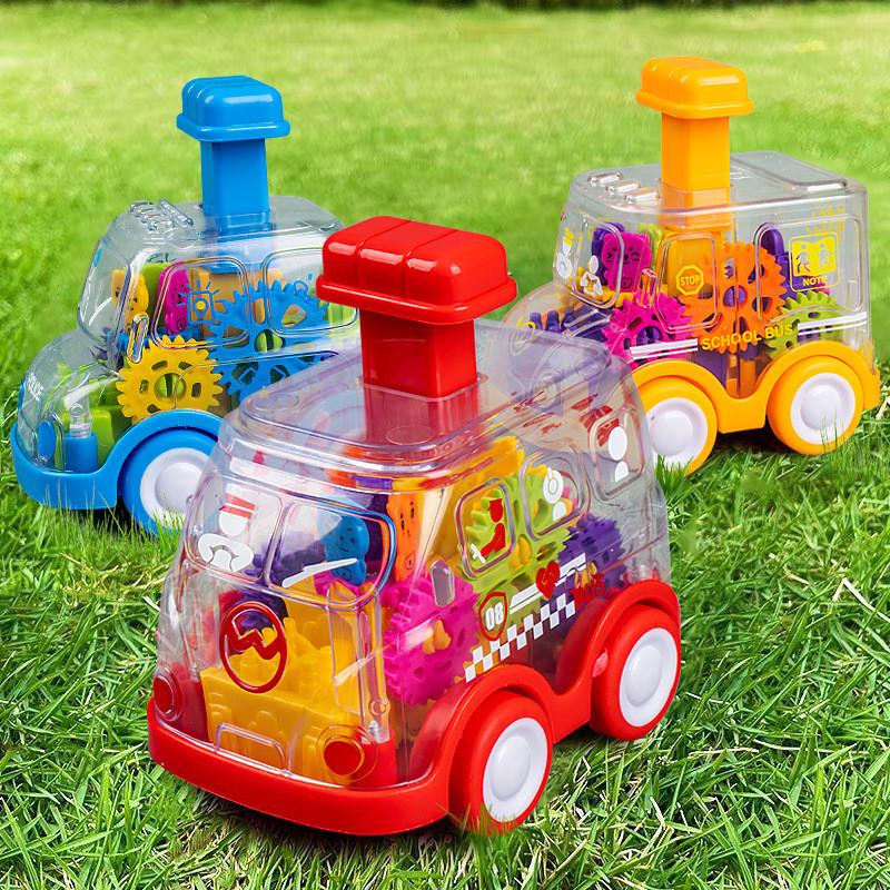 Plastic Inertia Gear Car Toy For Kids With Press Button And Visual Development