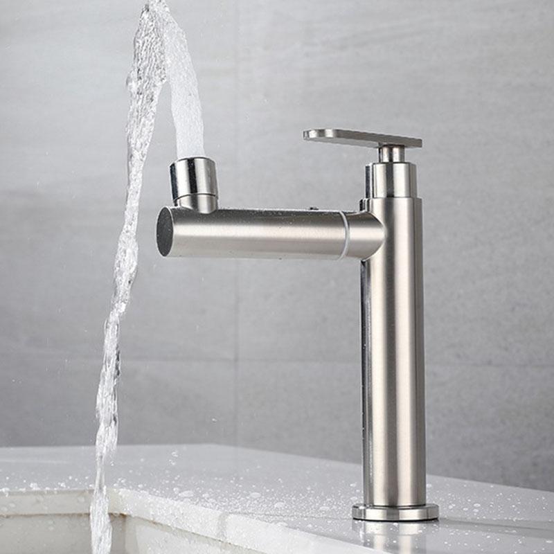 Nickel/Black 304 Stainless Steel Washbasin Faucet Deck Mounted Single Cold Water Bathroom Sink Tap Crane