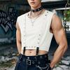 INCERUN Men O Neck Sleeveless Metal Button Patchwork Cropped Tank Tops