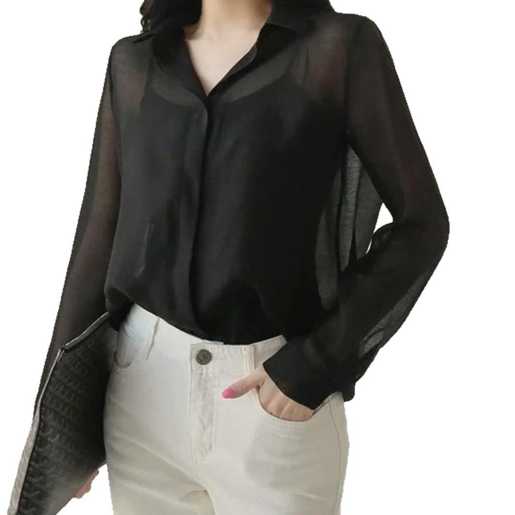 Women's Semi-Sheer Chiffon Shirt - Spring/Summer Casual Style, Ideal for Commuting & Sun Protection