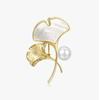 Fashionable and Niche Ginkgo Leaf Brooch, High-end Feminine Pearl Brooch, Anti-exposure Clasp