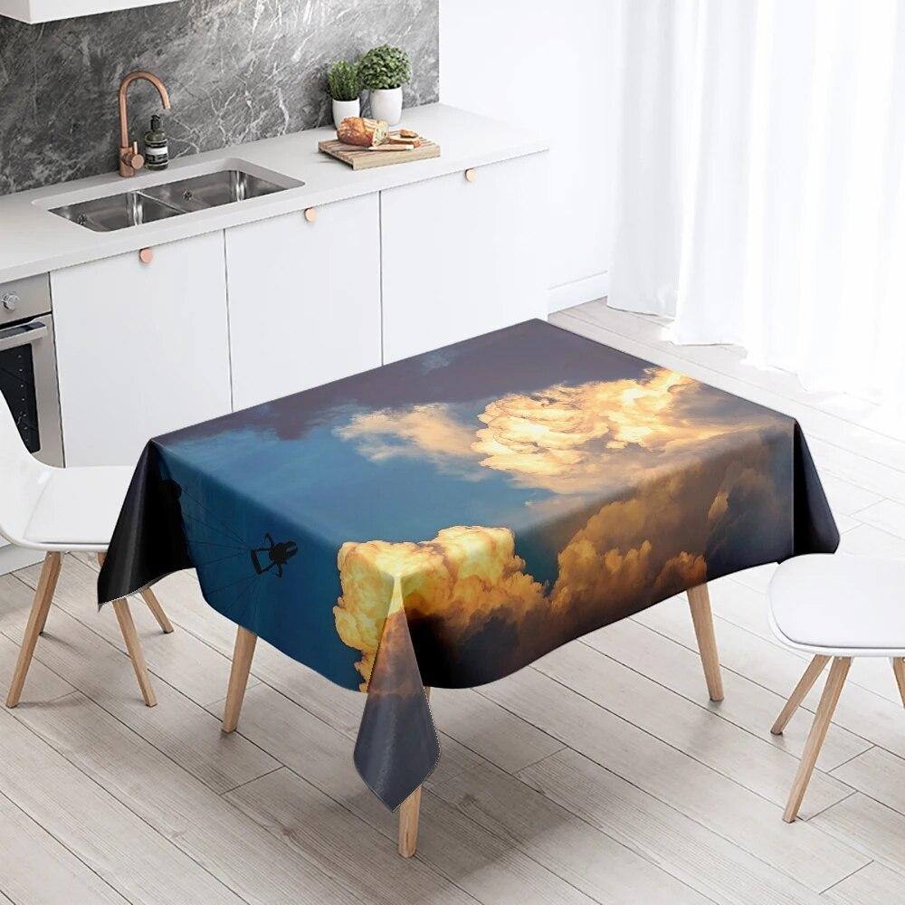 Thunder Cloud Lightning Tablecloth Colorful Cumulus  Anti-fouling Waterproof Rectangular Kitchen Table Home Decoration