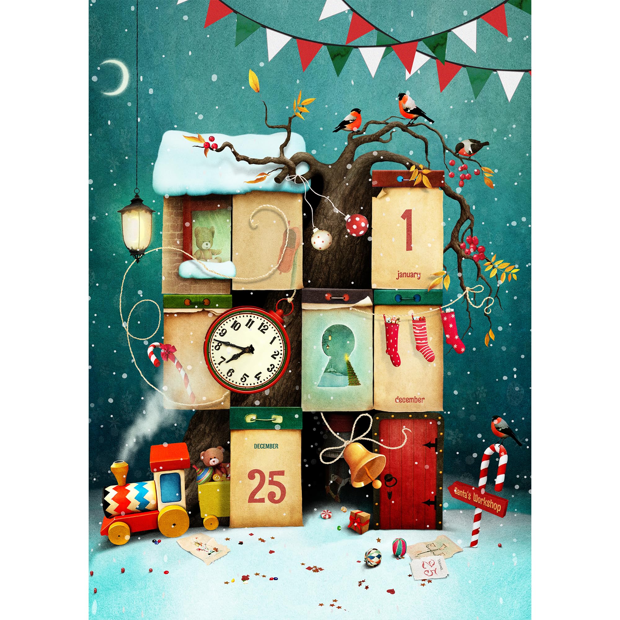 

MISITU Jigsaw Landscape Christmas Stylish Interior Christmas Calendar x 70 1000-Piece Puzzle, Painting, Calendar, Countdown, Treehouse, Gift, синий