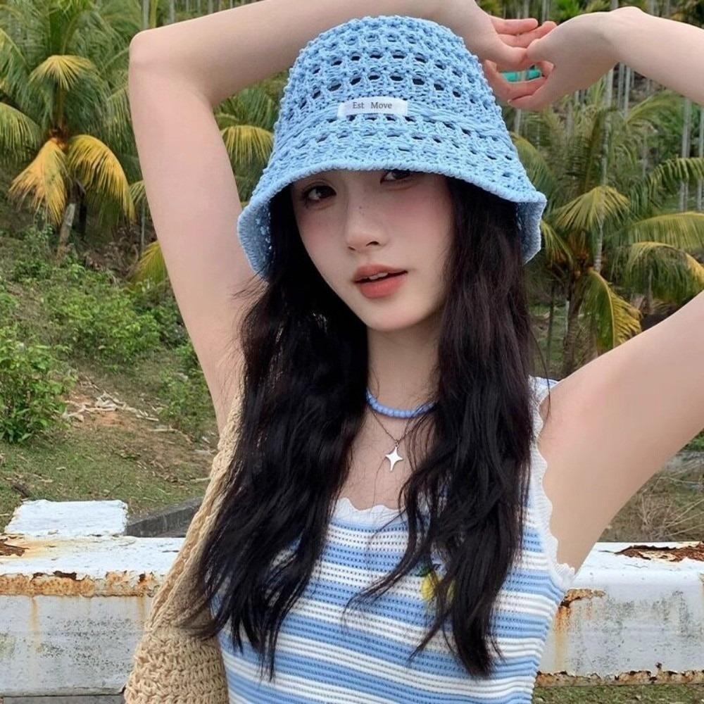 New Breathable Basin Caps Straw Hollow Sunscreen Hat Visor Cap Women