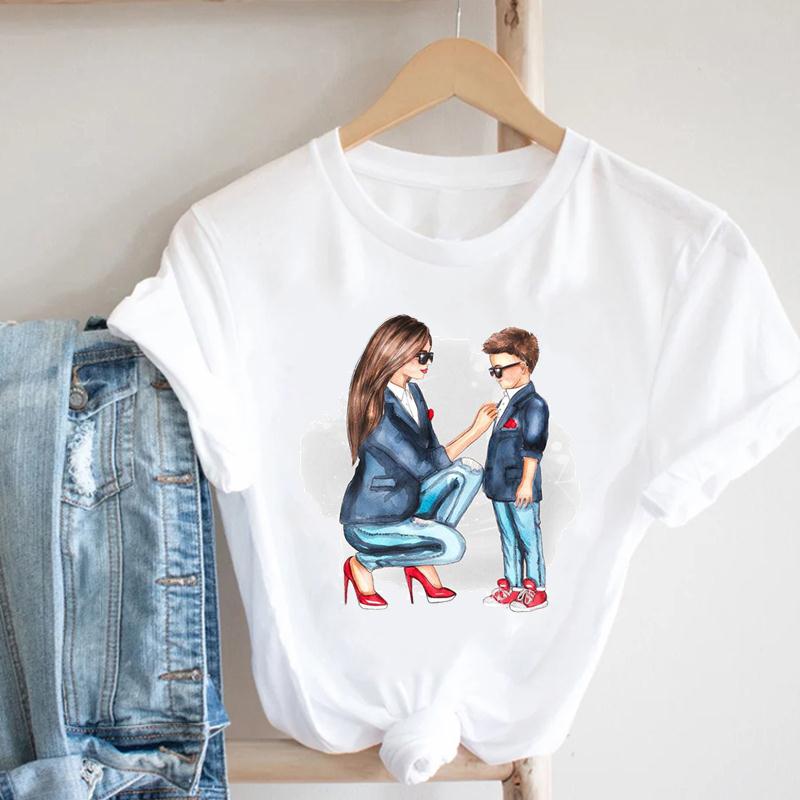 Summer Fashion Mom Daughter Son Short Sleeve Women Clothing Mother Casual Print Tee Top T-shirt Lady Female Graphic T-shirt