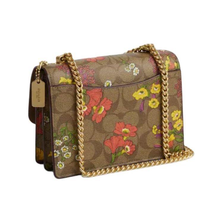 Coach Klare 17 Floral Print Signature Coated Canvas And Leather Shoulder Crossbody Bag Small Women Bags Gold Khaki Multicolor CR170-IME7V