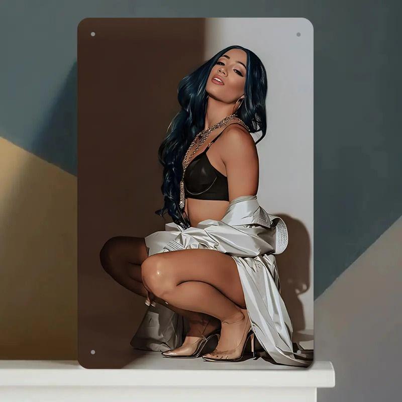 Vintage Kvinlig Silhuett Metall Logotyp för Bar & Garage