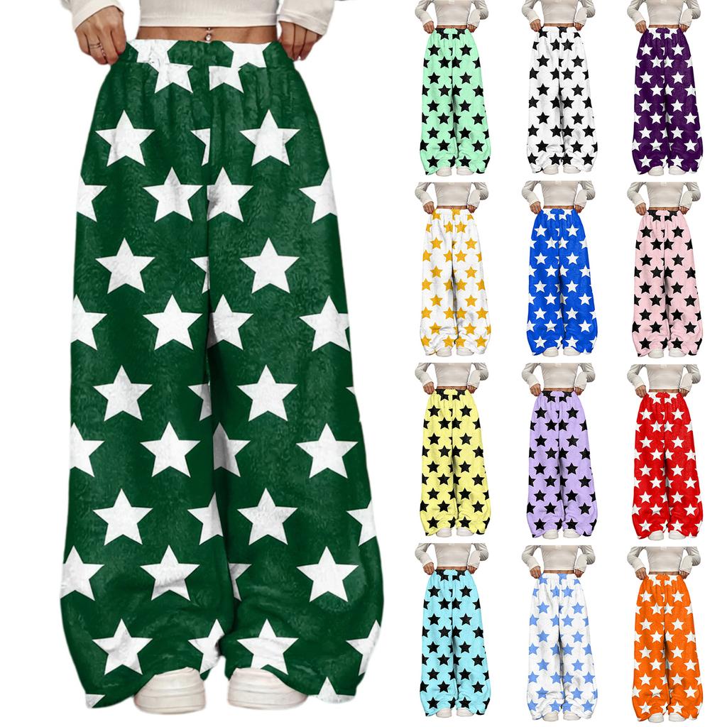 Women's Casual And Fashionable Printed Elastic Waist Loose Wide Leg Pants