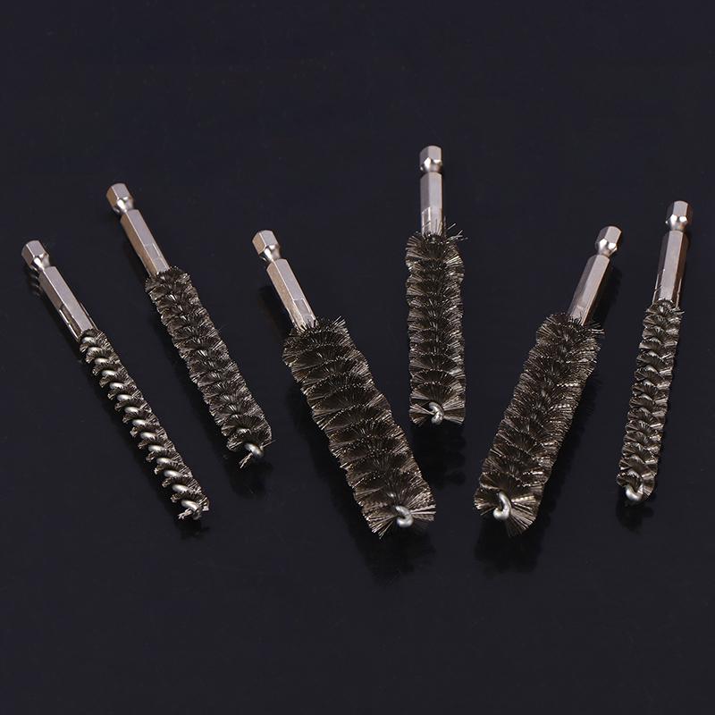1/6Pcs Drill Bore Cleaning Brush 1/4 " Hexagonal Handle Stainless Steel Wire Brush For Anti-Rust Cleaning Of Pipe Ports 8-19Mm