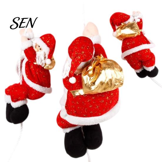 Father Christmas Fabric Pendant Santa Claus Climbing Decoration, Tree Hanging Ornament Holiday Party Accents with Rope for Party, Indoor Home