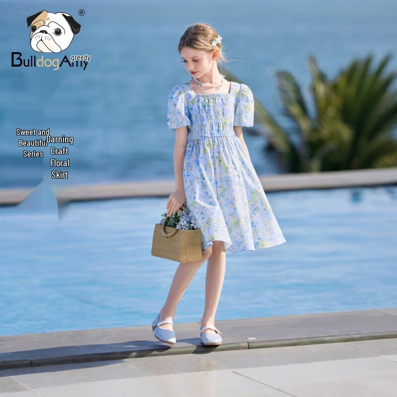 CHANZUIGOU Girls Floral Puff Sleeve Princess Dress 140 cm