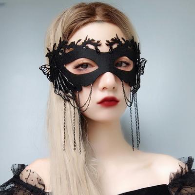 Halloween Sexy Black Tassels Maska na půl obličeje Rekvizity Lady Masquerade Party Dance Kostým Dutá Sexy Eye Mask