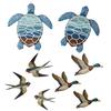 Wooden Beach Wall Art Vintage Sea Turtle Duck Bird Wall Decor Rustic Farmhouse Coastal Ocean Hanging Ornament for Living Room Bedroom