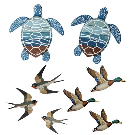 Wooden Beach Wall Art Vintage Sea Turtle Duck Bird Wall Decor Rustic Farmhouse Coastal Ocean Hanging Ornament for Living Room Bedroom