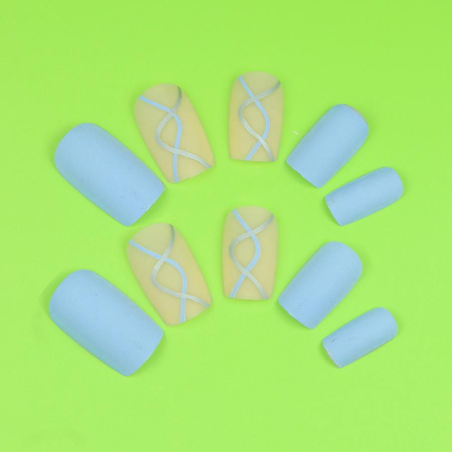 Sky Blue Wavy Nail Art Stickers, Matte Texture, Mid-Length, European and American Style, Elegant and Flattering.