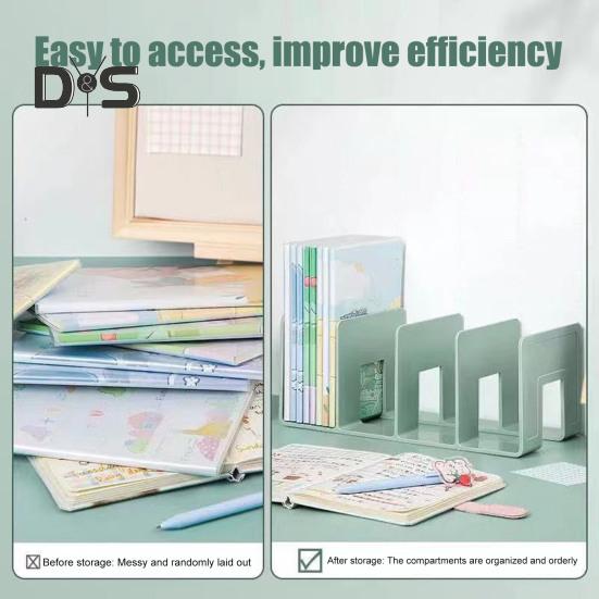 Desk Boodend Storage Organizer Book Support Stand with 4 Vertical Compartments Plastic File Sorter Rack for Book Magazines