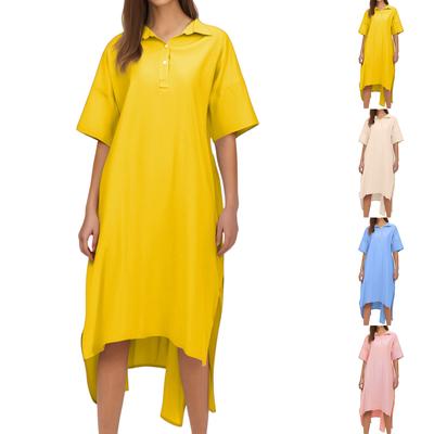 Damesmode Casual Katoen Linnen Kleur Kraag Knopen Jurk