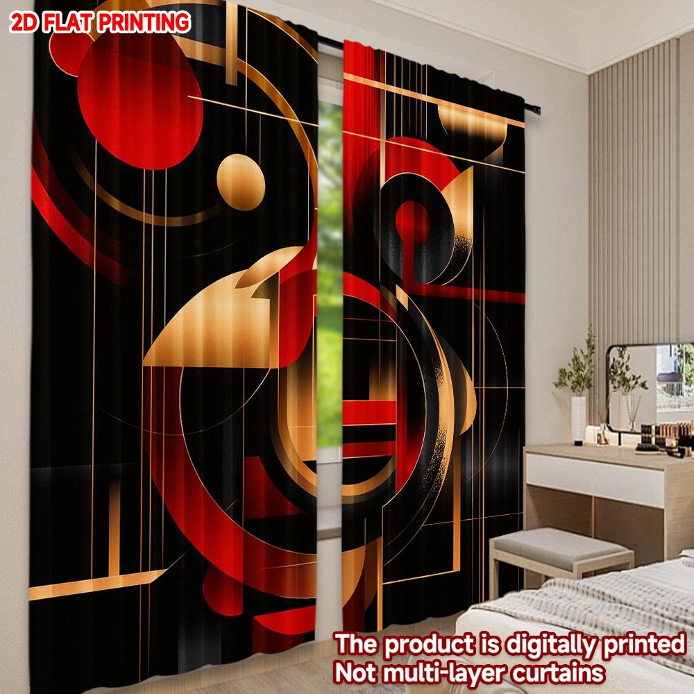 Set Of 2 Flat Printing Happy Valentine Day Party Curtain Black Gold Vibrant Digital Printed Polyester Drapes Family