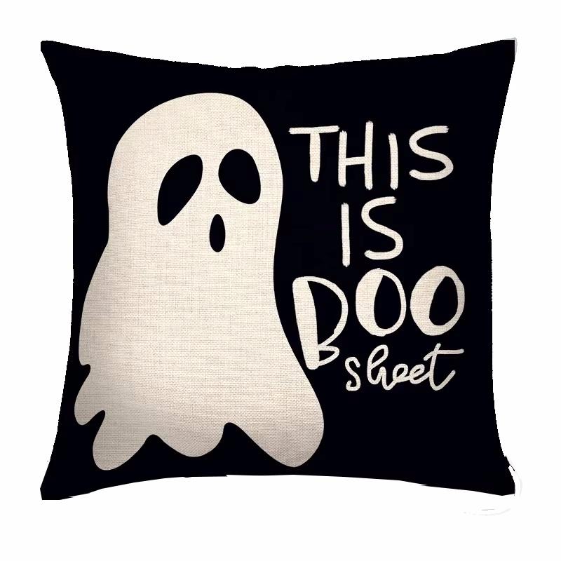 4pcs Halloween Pillow Covers 18*18Inch Linen Blend Throw Pillow Cover Pumpkin Cat Ghost Pattern Cushion Cover for Home Couch