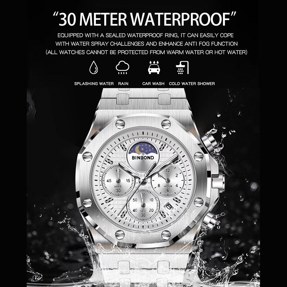 Luxury Quartz Watches For Men Luminous Waterproof Men's Watch Moon Phase Chnorograph Wrist Watch Relogios Masculinom