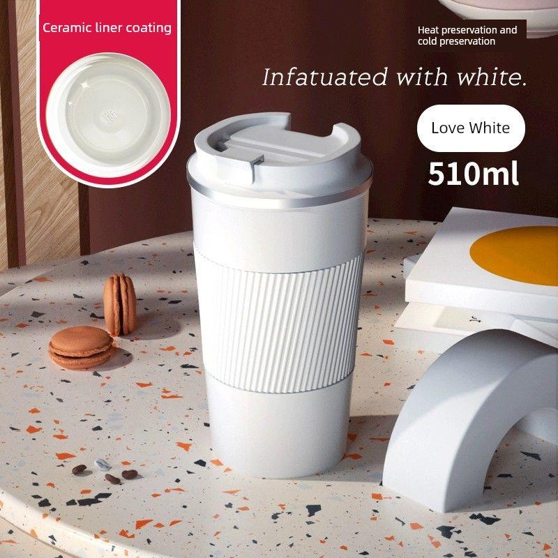 Coffee Cup with High Aesthetic Value, Large Capacity, Insulated Cup with Ceramic Inner Coating, Portable Cup for Men and Women, Office Tea Cup